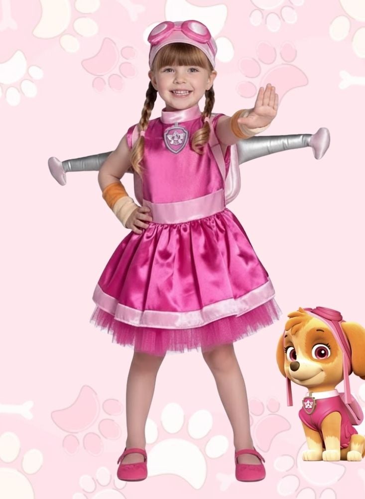 بريميم زي سكاي من باو باترول للبنات - فستان وردي خارق للأطفال، مناسب للحفلات التنكرية وأعياد الميلاد والحفلات ذات الطابع الخاص - Image 1